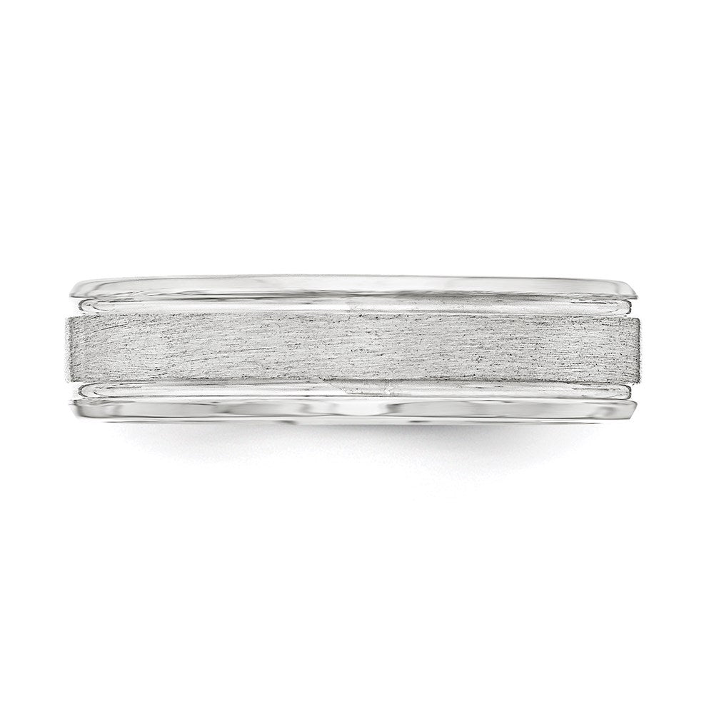 Sterling Silver 6mm Brushed Flat Grooved Beveled Edge Fancy Band