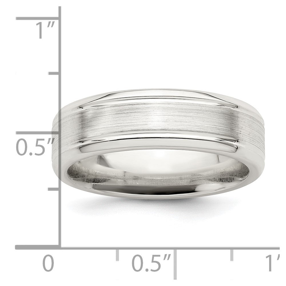 Sterling Silver 6mm Brushed Flat Grooved Beveled Edge Fancy Band