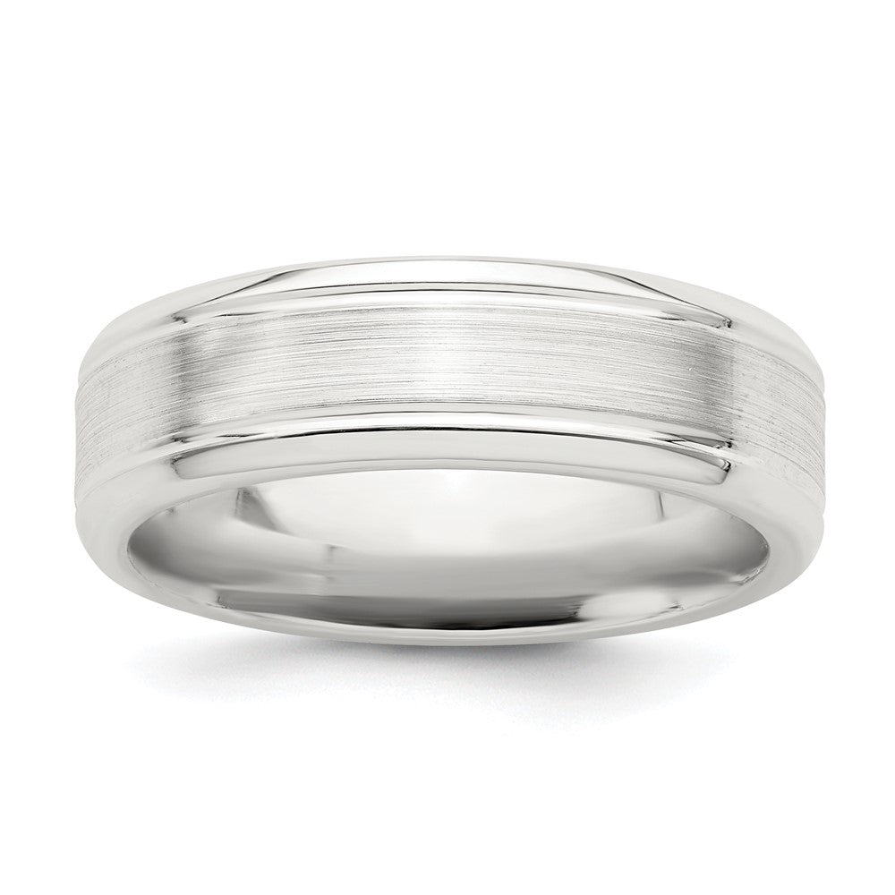 Sterling Silver 6mm Brushed Flat Grooved Beveled Edge Fancy Band