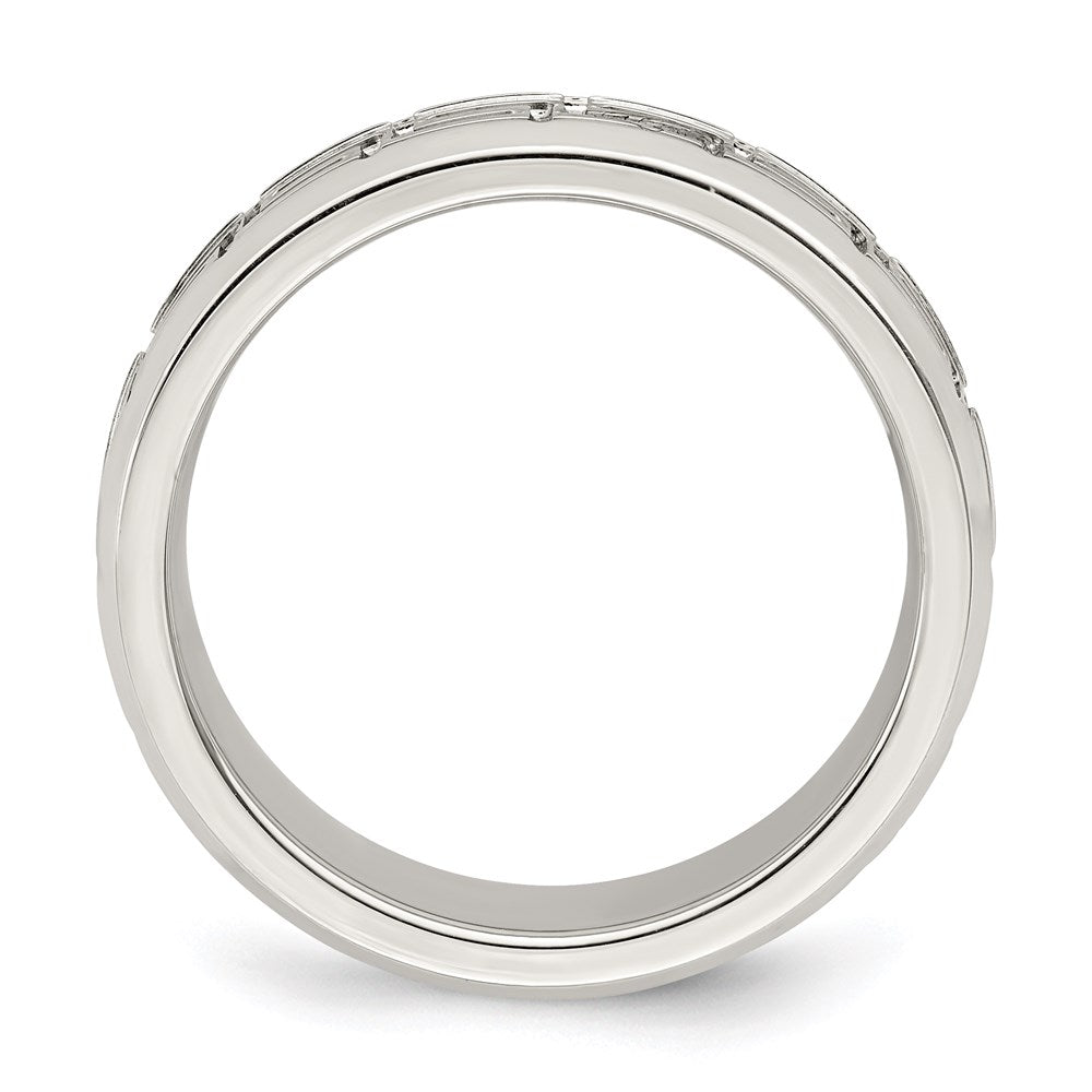 Sterling Silver 6mm Polished Flat Greek Key Design Beveled Edge Fancy Band
