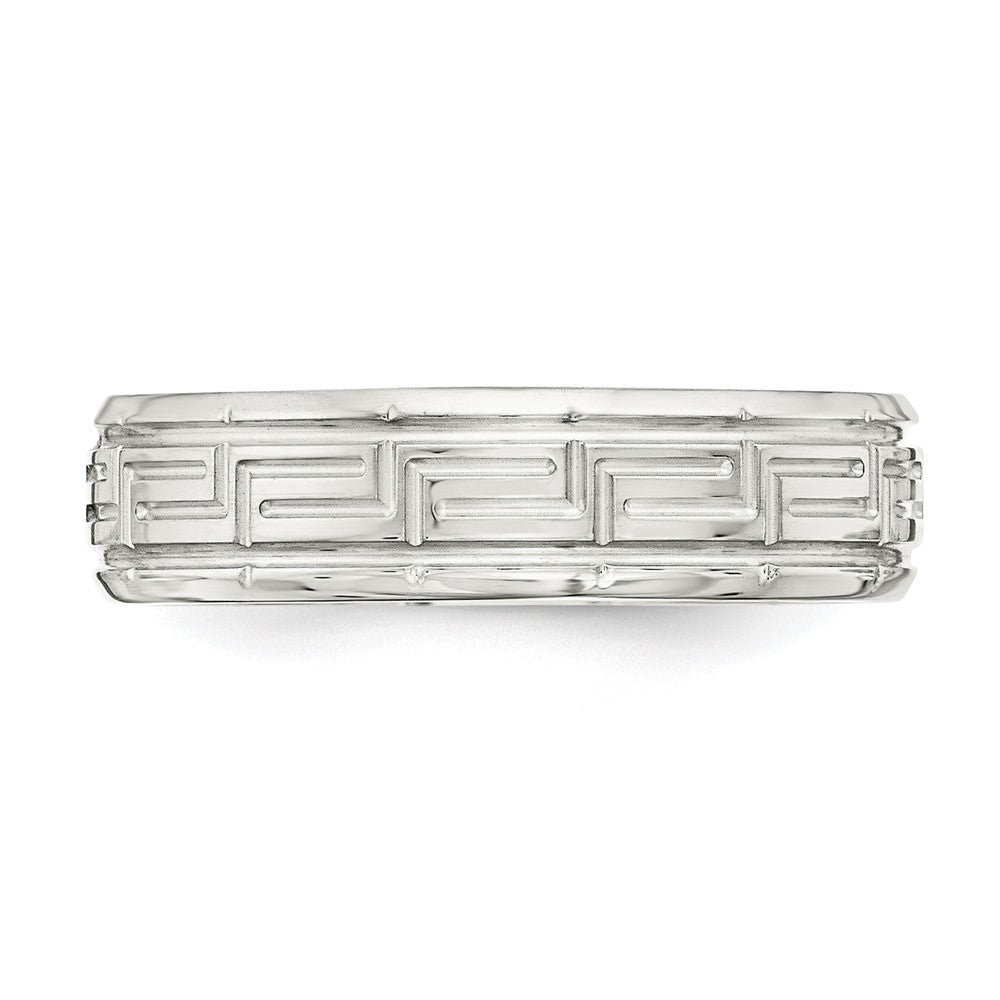 Sterling Silver 6mm Polished Flat Greek Key Design Beveled Edge Fancy Band