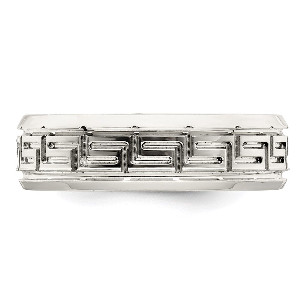 Sterling Silver 6mm Polished Flat Greek Key Design Beveled Edge Fancy Band