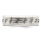 Sterling Silver 6mm Polished Flat Greek Key Design Beveled Edge Fancy Band