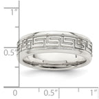 Sterling Silver 6mm Polished Flat Greek Key Design Beveled Edge Fancy Band