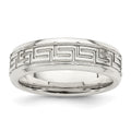 Sterling Silver 6mm Polished Flat Greek Key Design Beveled Edge Fancy Band