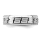 Sterling Silver Rhodium-plated Grooved 6mm Brushed Greek Key Band
