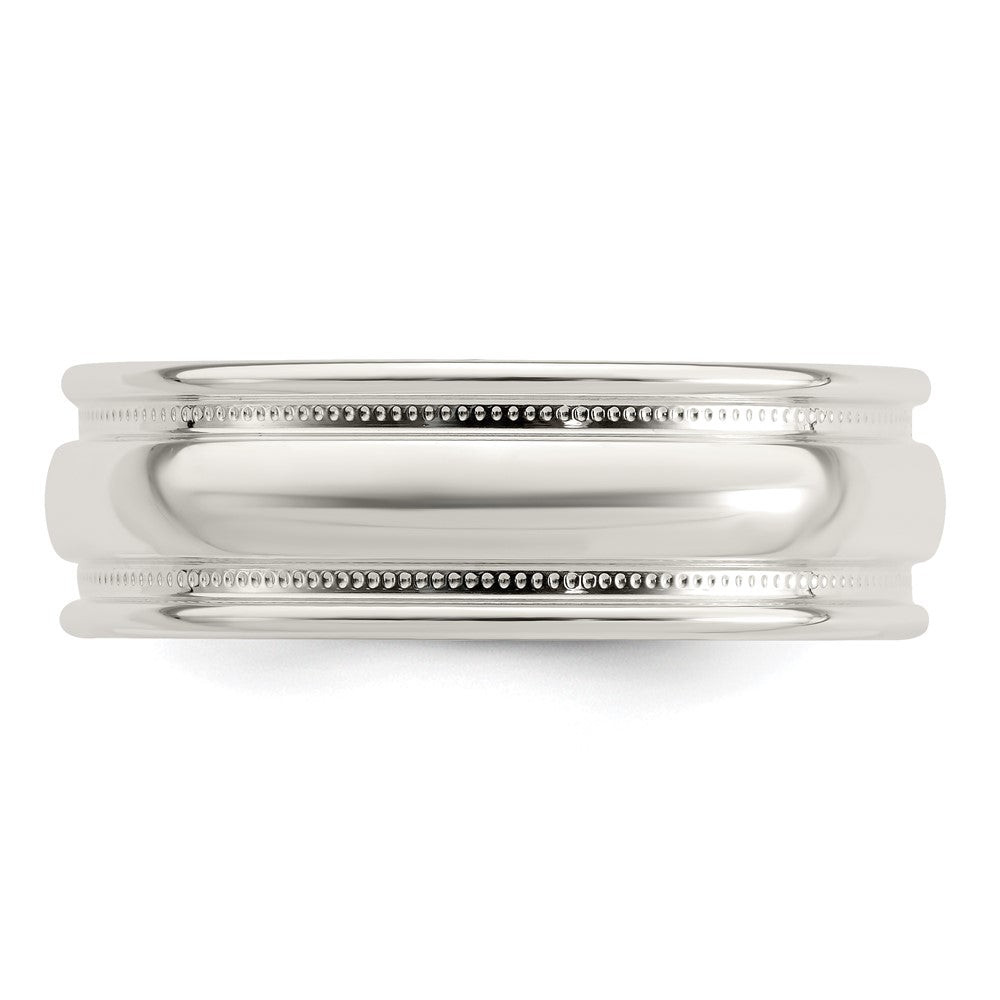 Sterling Silver 7mm Polished Domed Double Milgrain Fancy Band