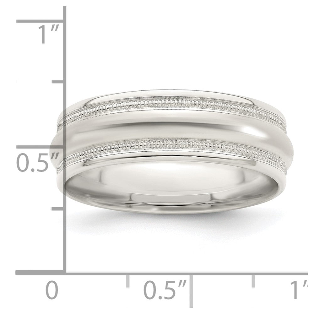 Sterling Silver 7mm Polished Domed Double Milgrain Fancy Band
