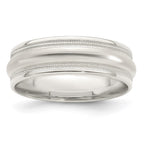 Sterling Silver 7mm Polished Domed Double Milgrain Fancy Band