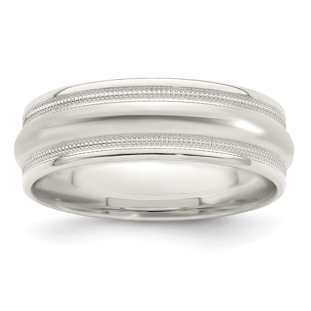 Sterling Silver 7mm Polished Domed Double Milgrain Fancy Band