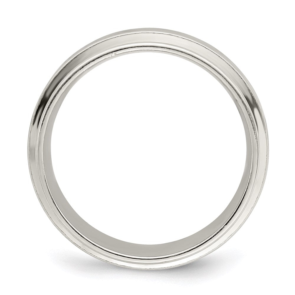 Sterling Silver 7mm Polished Flat Grooved Edge Fancy Band