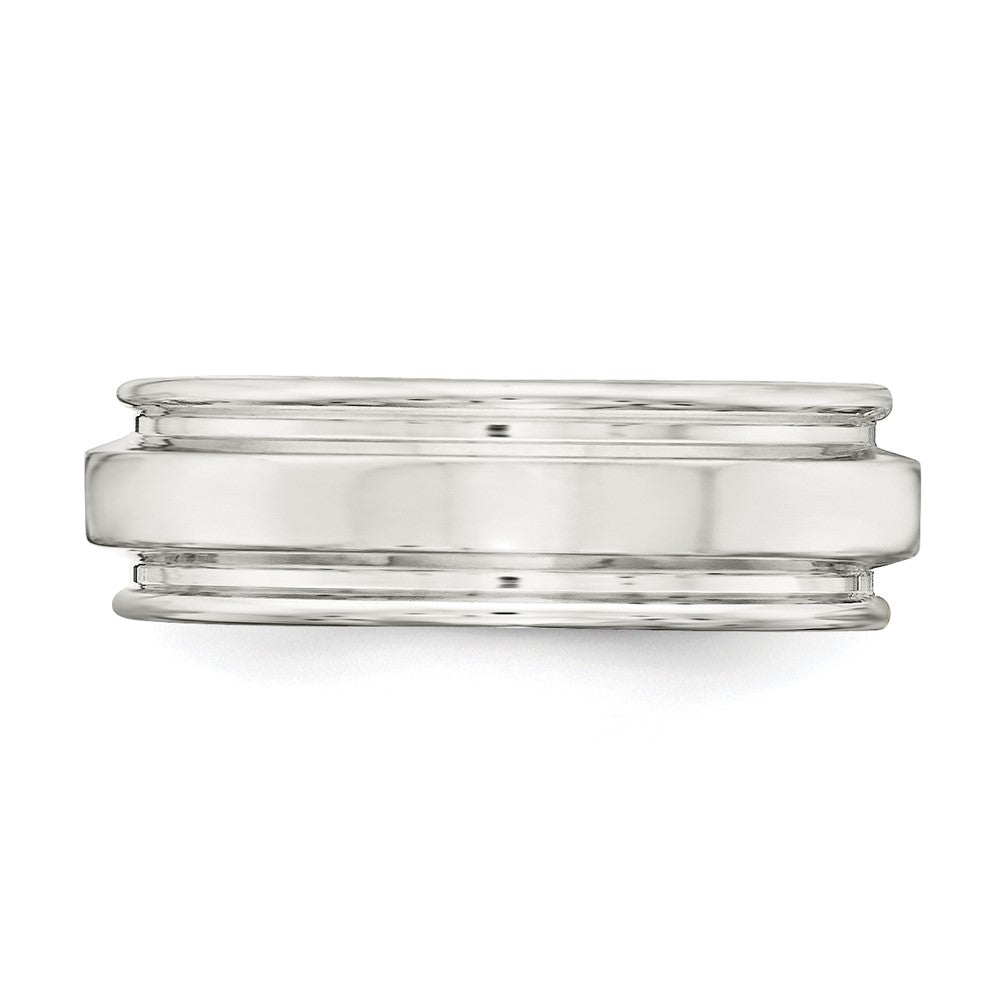 Sterling Silver 7mm Polished Flat Grooved Edge Fancy Band