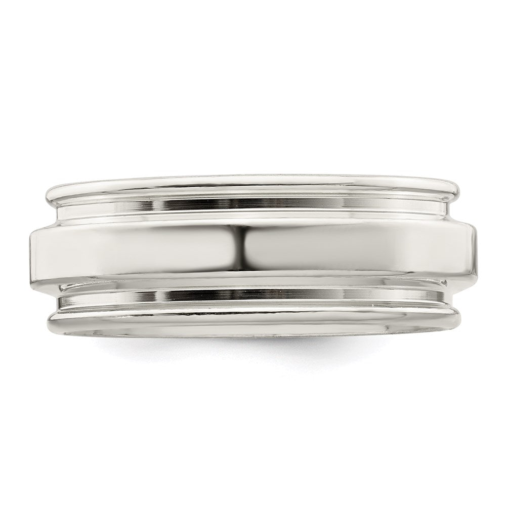 Sterling Silver 7mm Polished Flat Grooved Edge Fancy Band