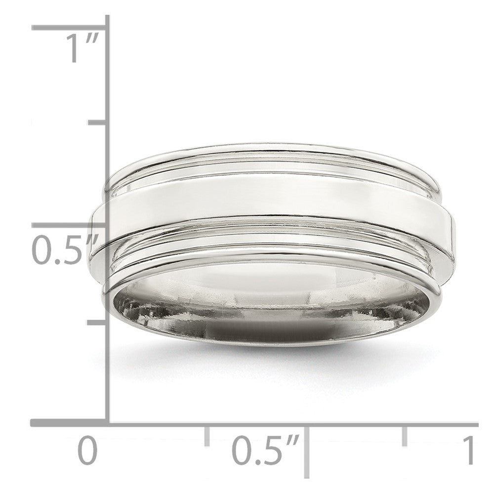 Sterling Silver 7mm Polished Flat Grooved Edge Fancy Band