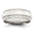 Sterling Silver 7mm Polished Flat Grooved Edge Fancy Band