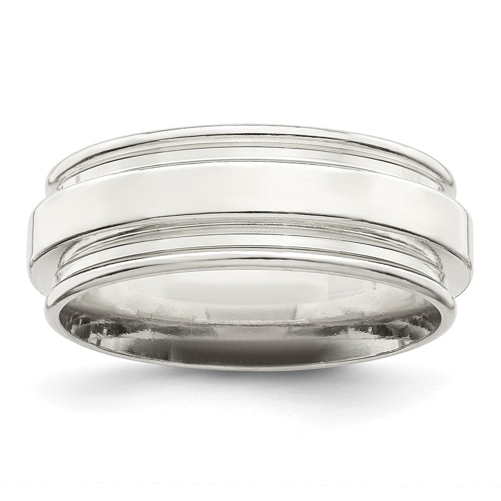 Sterling Silver 7mm Polished Flat Grooved Edge Fancy Band
