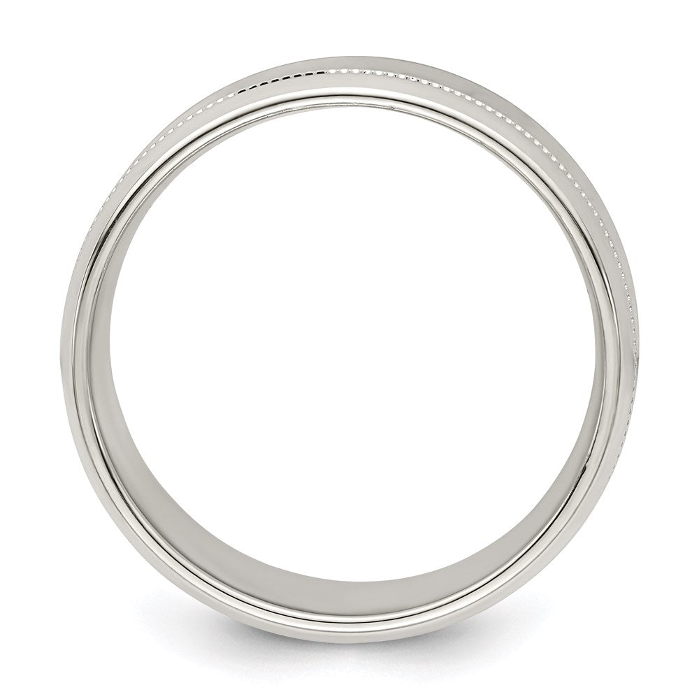 Sterling Silver 6mm Polished Flat Milgrain Beveled Edge Fancy Band