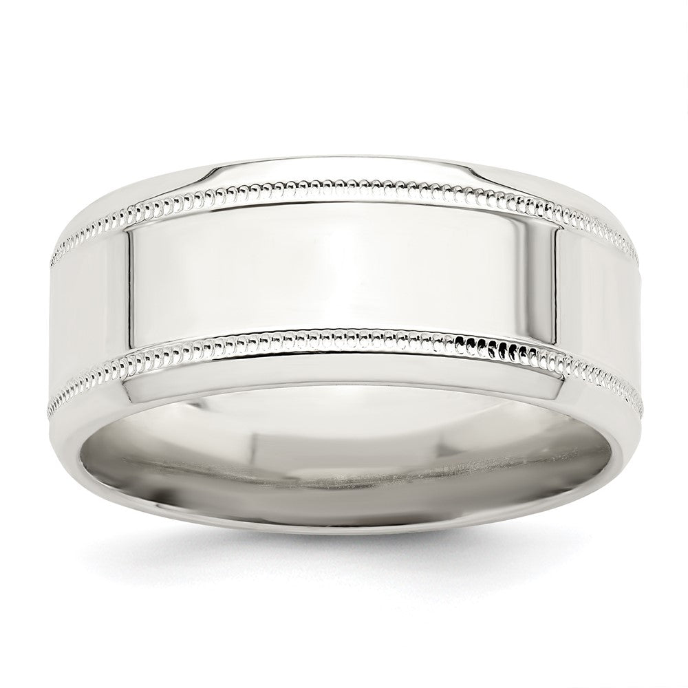 Sterling Silver 6mm Polished Flat Milgrain Beveled Edge Fancy Band