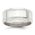 Sterling Silver 6mm Polished Flat Milgrain Beveled Edge Fancy Band