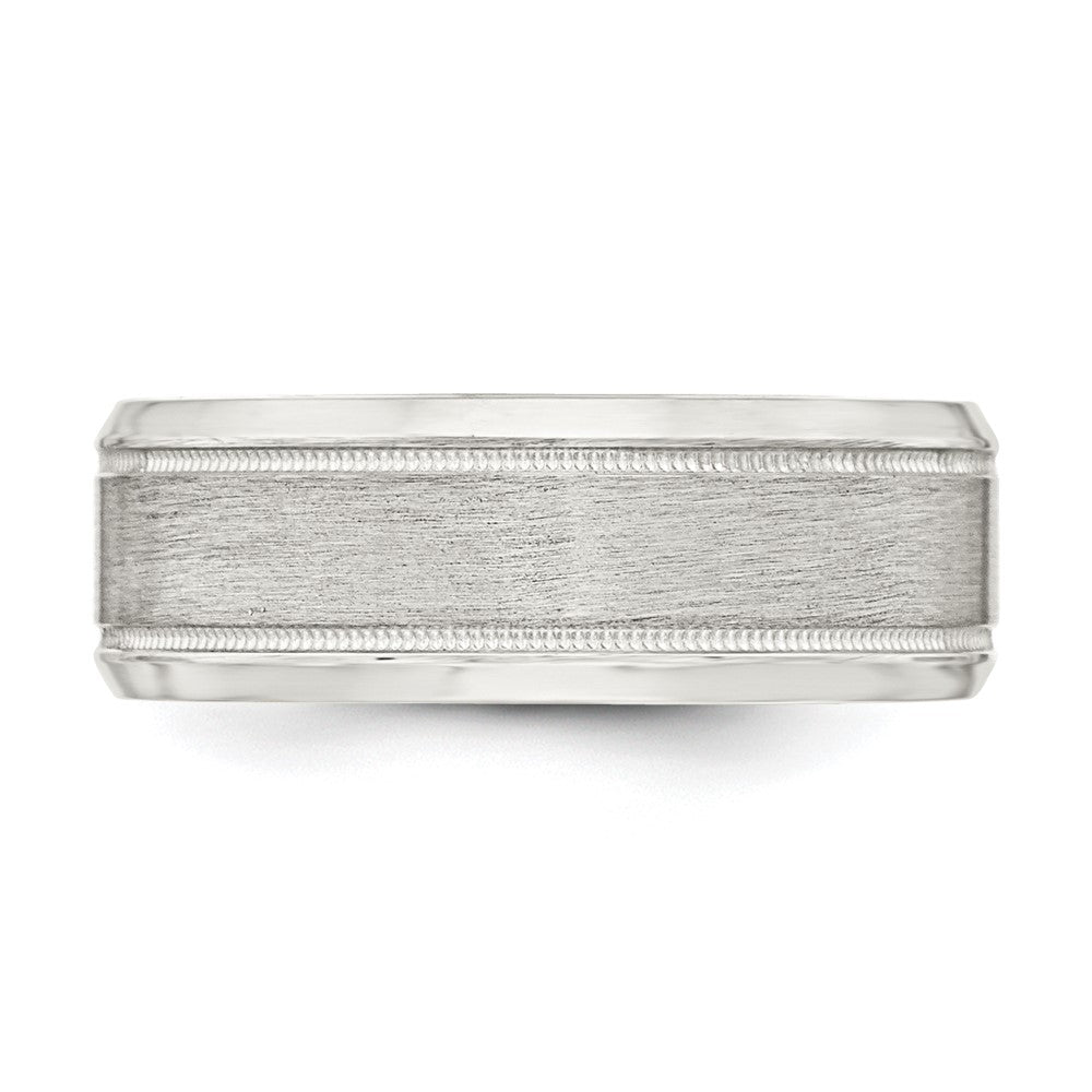 Sterling Silver 6mm Brushed Flat Milgrain Beveled Edge Fancy Band