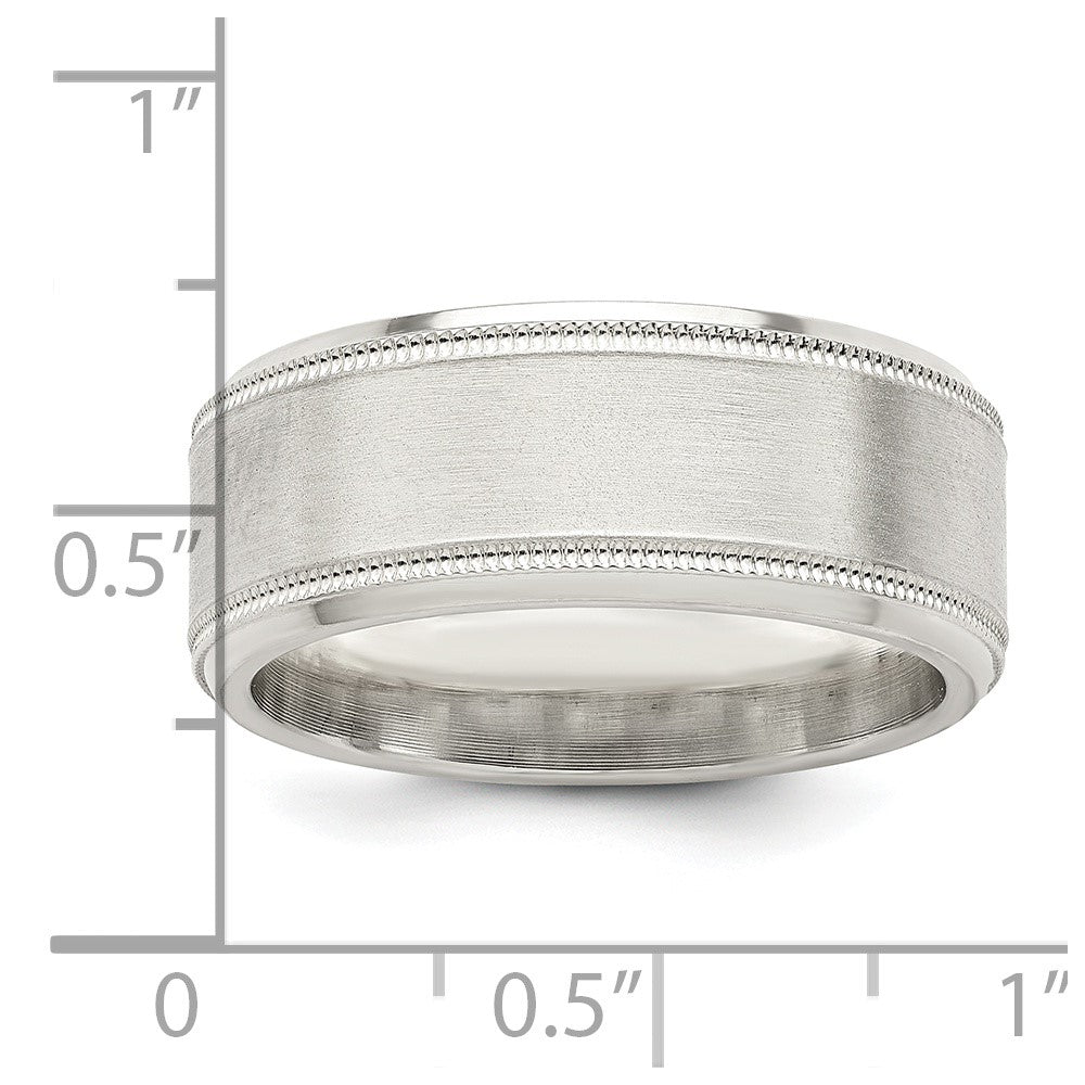 Sterling Silver 6mm Brushed Flat Milgrain Beveled Edge Fancy Band