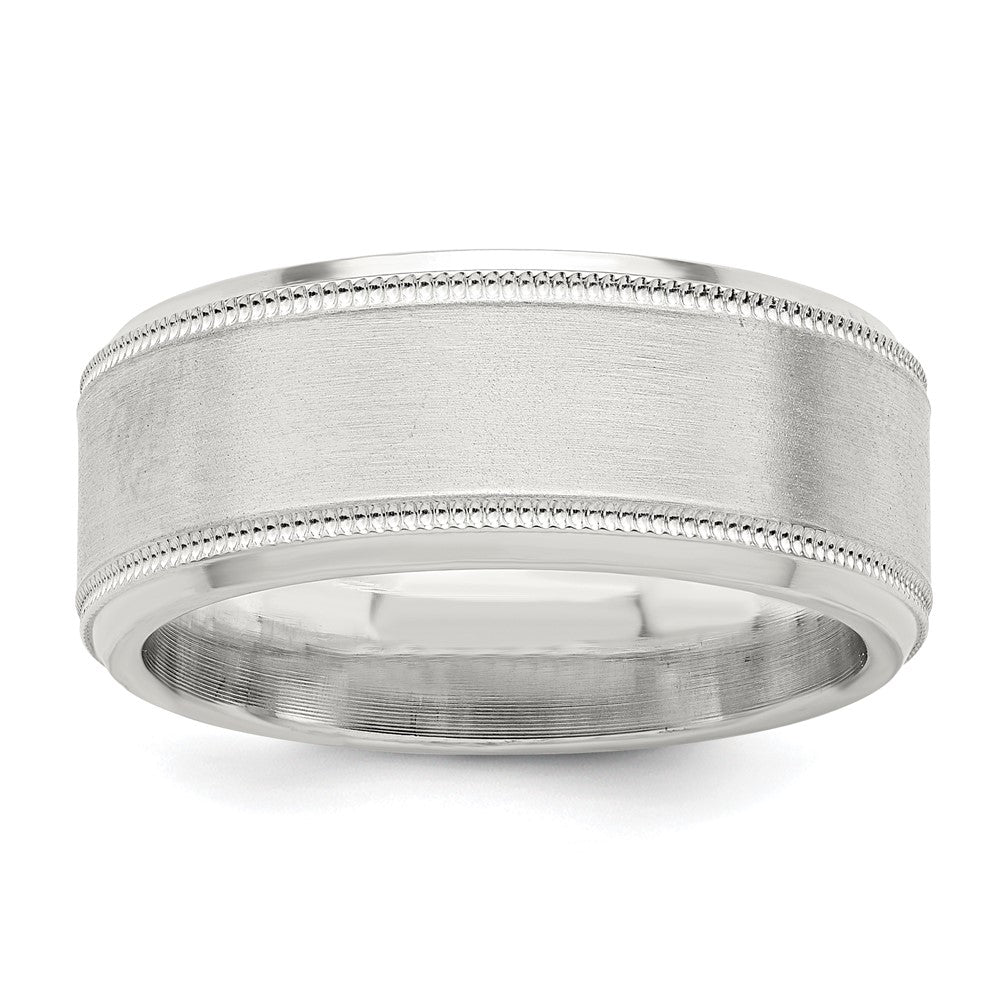 Sterling Silver 6mm Brushed Flat Milgrain Beveled Edge Fancy Band