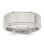 Sterling Silver 6mm Brushed Flat Milgrain Beveled Edge Fancy Band