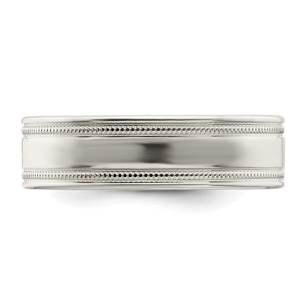 Sterling Silver 6mm Polished Flat Milgrain Grooved Edge Fancy Band