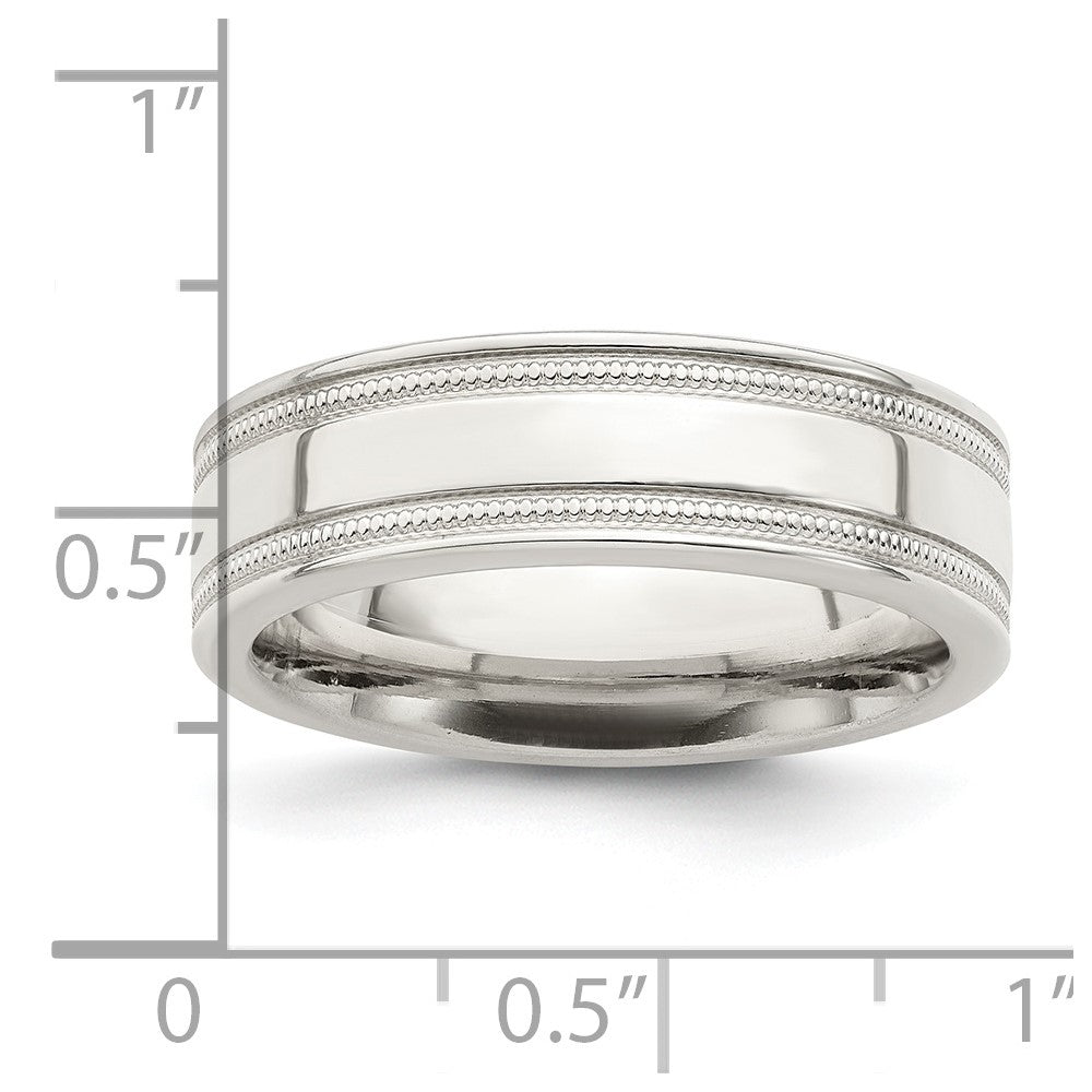 Sterling Silver 6mm Polished Flat Milgrain Grooved Edge Fancy Band