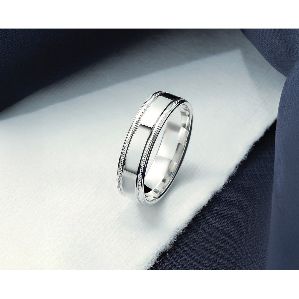 Sterling Silver 6mm Polished Flat Milgrain Grooved Edge Fancy Band