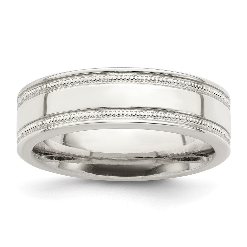 Sterling Silver 6mm Polished Flat Milgrain Grooved Edge Fancy Band