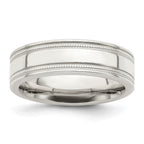 Sterling Silver 6mm Polished Flat Milgrain Grooved Edge Fancy Band