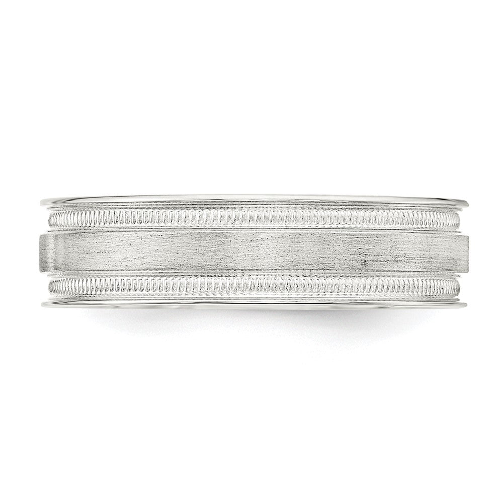 Sterling Silver 6mm Brushed Flat Milgrain Grooved Edge Fancy Band