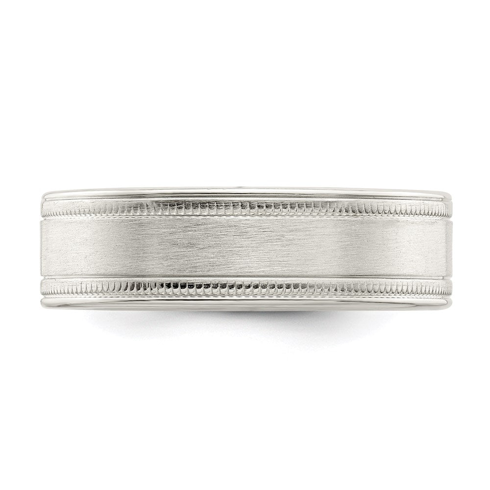 Sterling Silver 6mm Brushed Flat Milgrain Grooved Edge Fancy Band