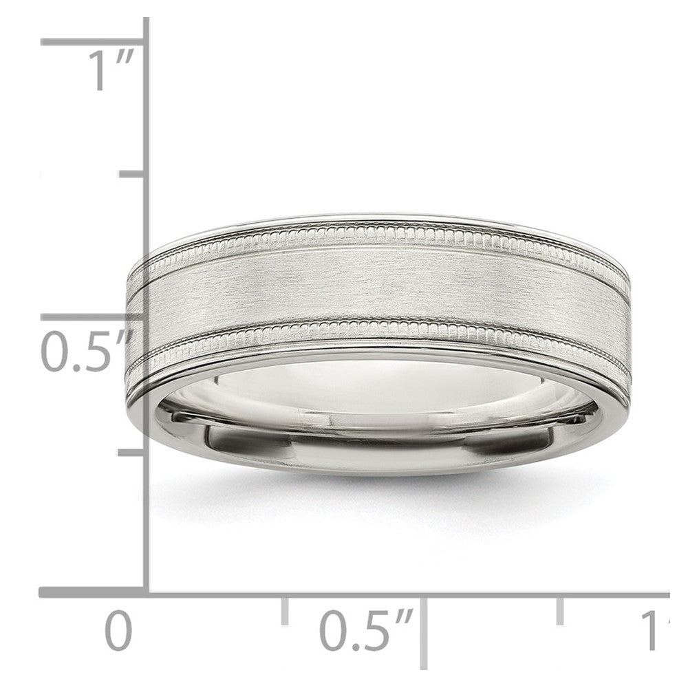 Sterling Silver 6mm Brushed Flat Milgrain Grooved Edge Fancy Band