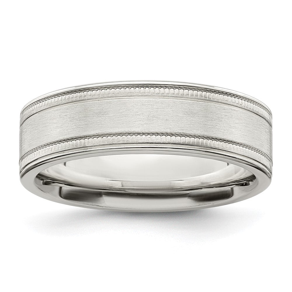 Sterling Silver 6mm Brushed Flat Milgrain Grooved Edge Fancy Band