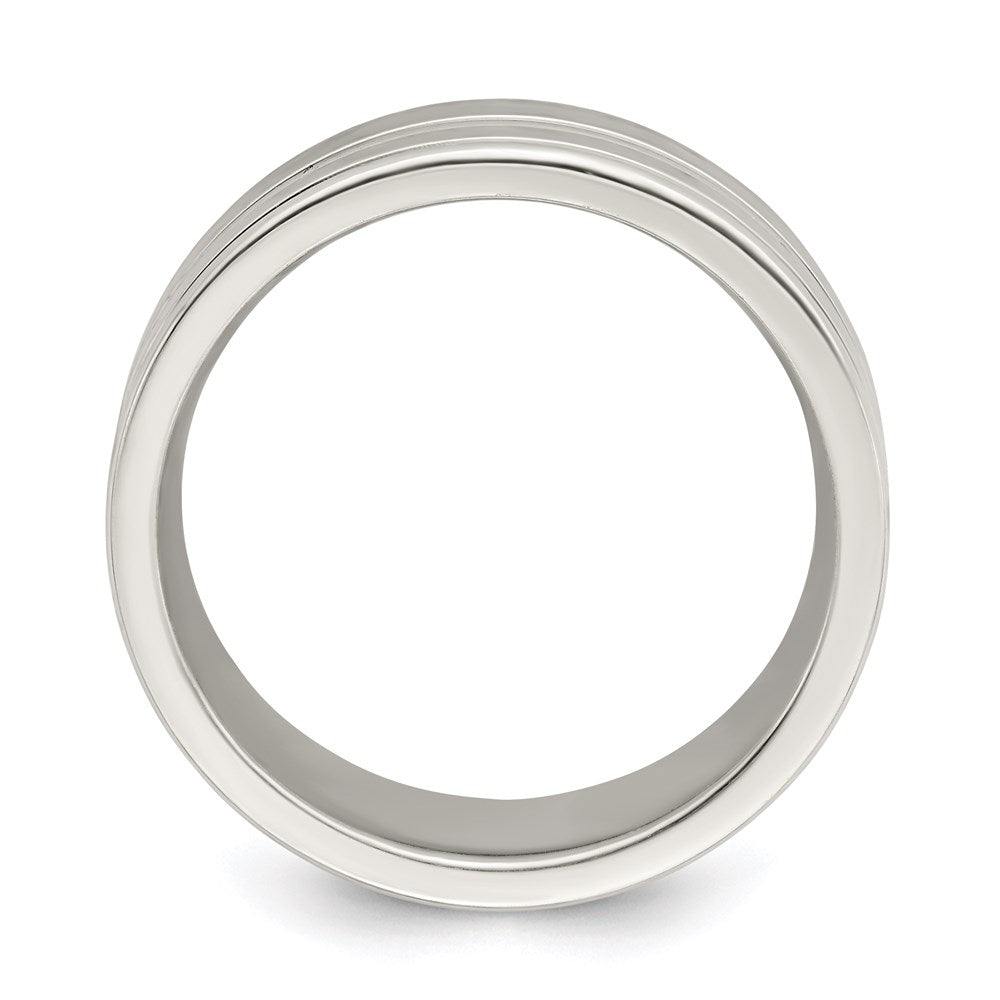 Sterling Silver 8mm Polished Flat Grooved Fancy Band