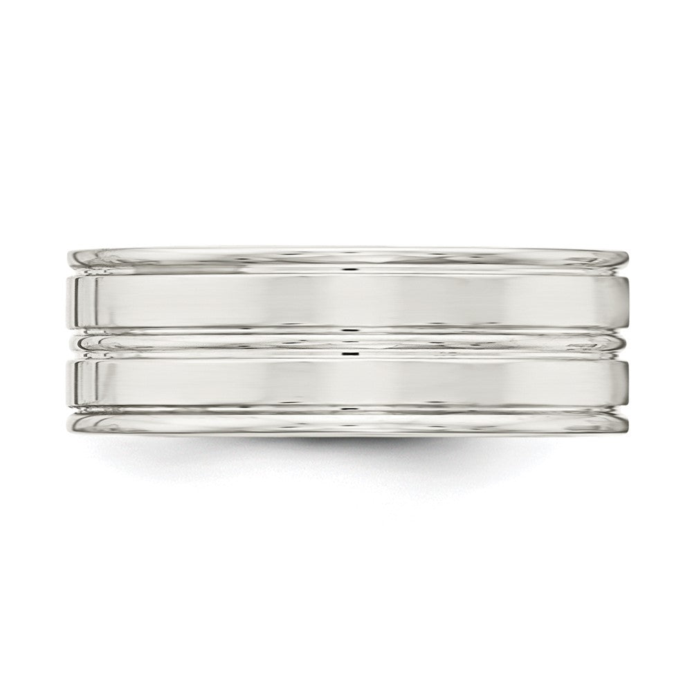 Sterling Silver 8mm Polished Flat Grooved Fancy Band