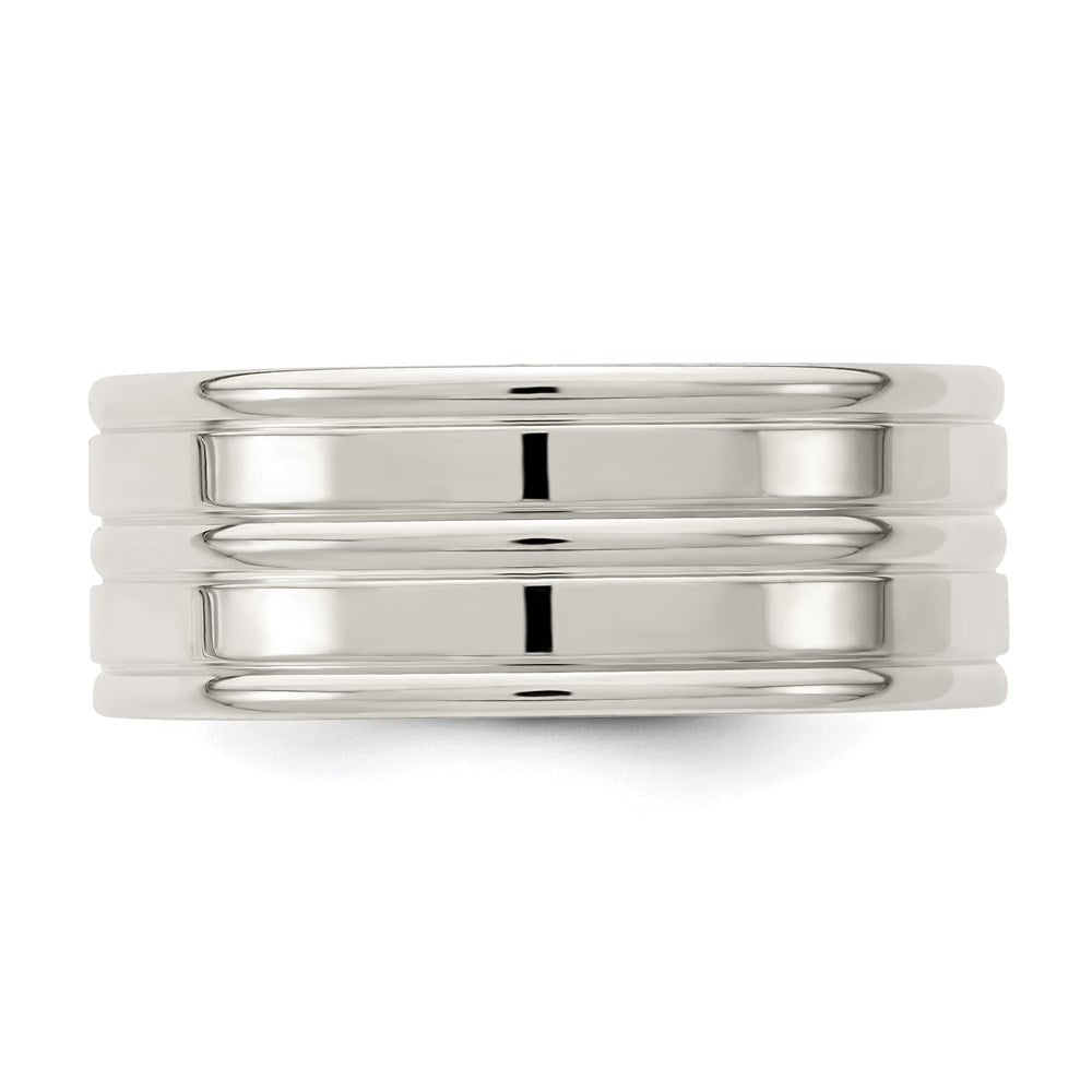 Sterling Silver 8mm Polished Flat Grooved Fancy Band