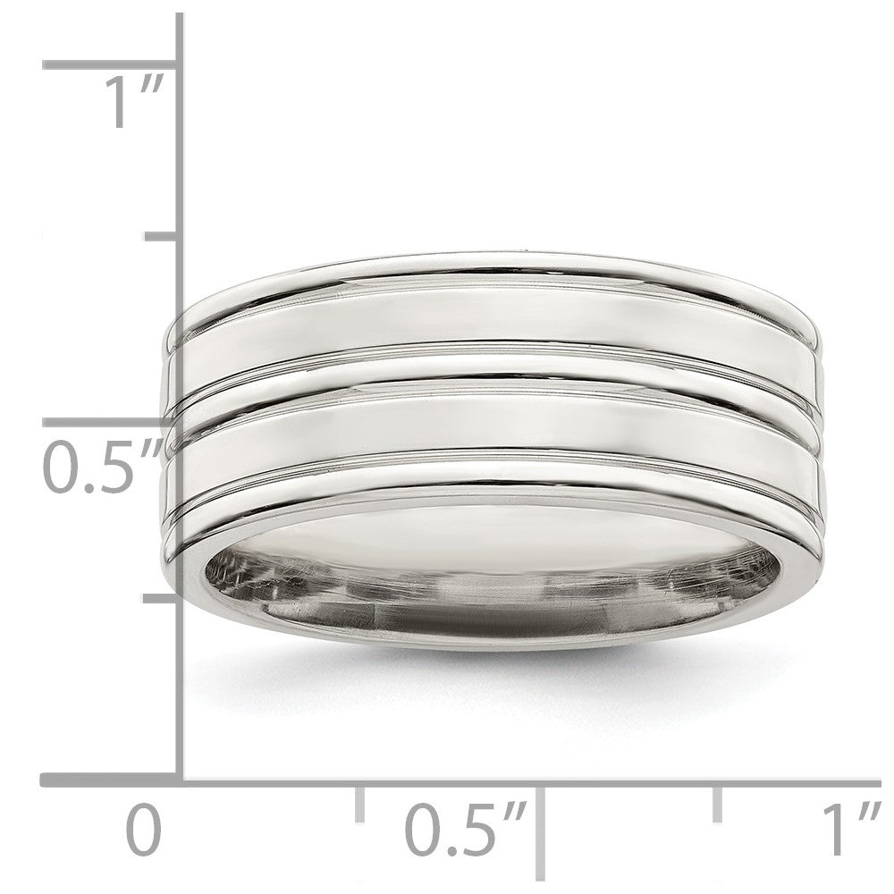 Sterling Silver 8mm Polished Flat Grooved Fancy Band