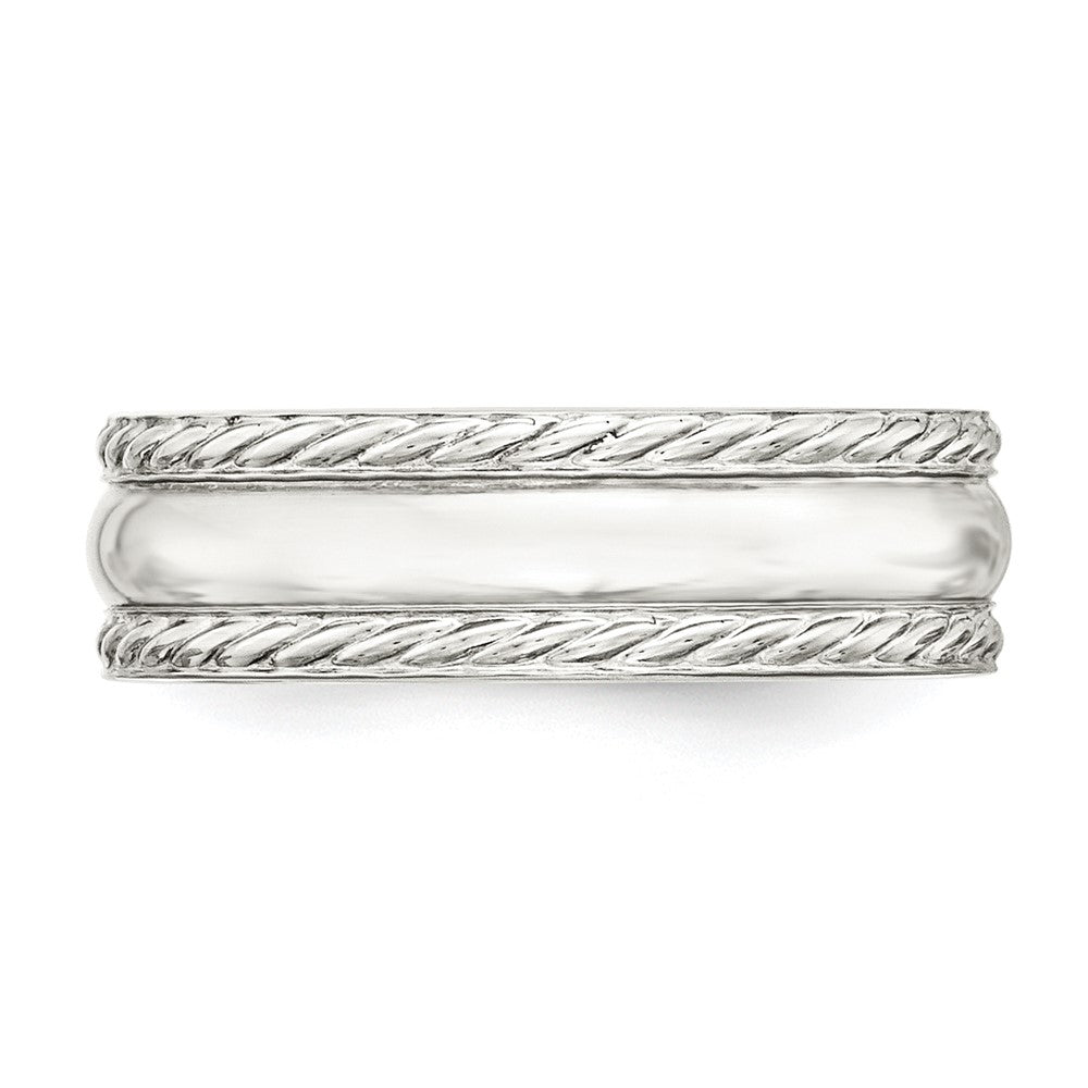 Sterling Silver 6mm Polished Domed Rope Edge Fancy Band