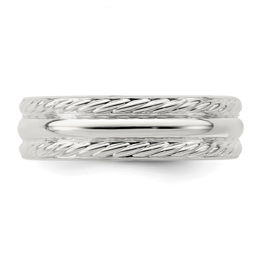 Sterling Silver 6mm Polished Domed Rope Edge Fancy Band