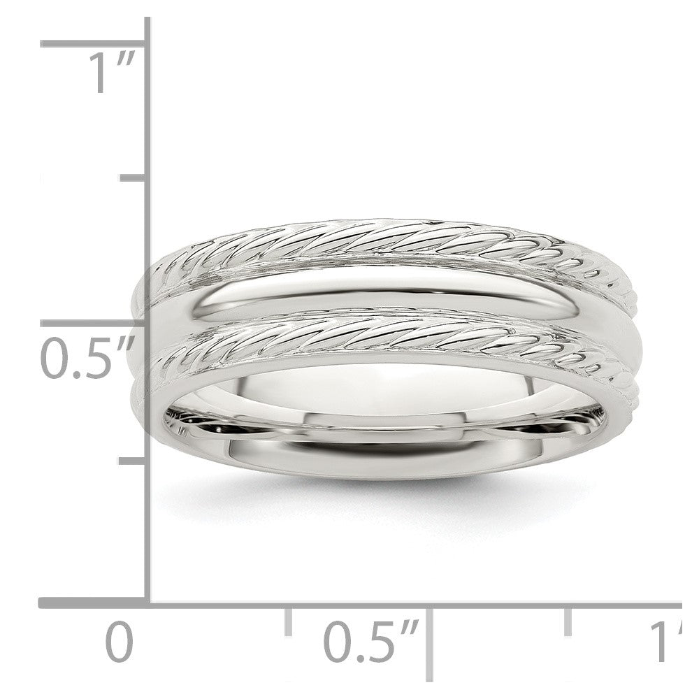 Sterling Silver 6mm Polished Domed Rope Edge Fancy Band
