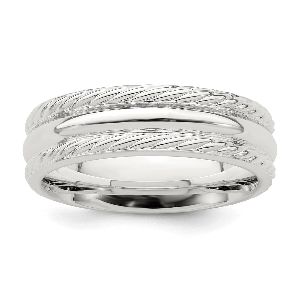 Sterling Silver 6mm Polished Domed Rope Edge Fancy Band