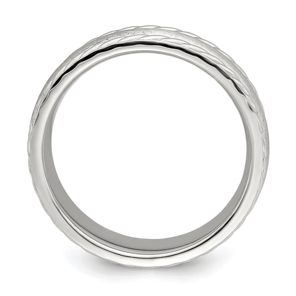 Sterling Silver 6mm Brushed Domed Rope Edge Fancy Band