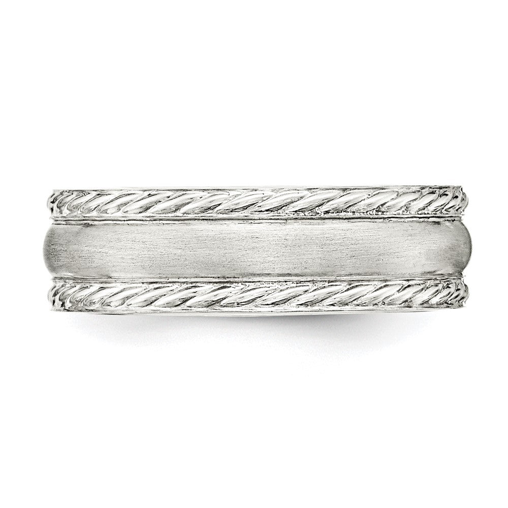 Sterling Silver 6mm Brushed Domed Rope Edge Fancy Band