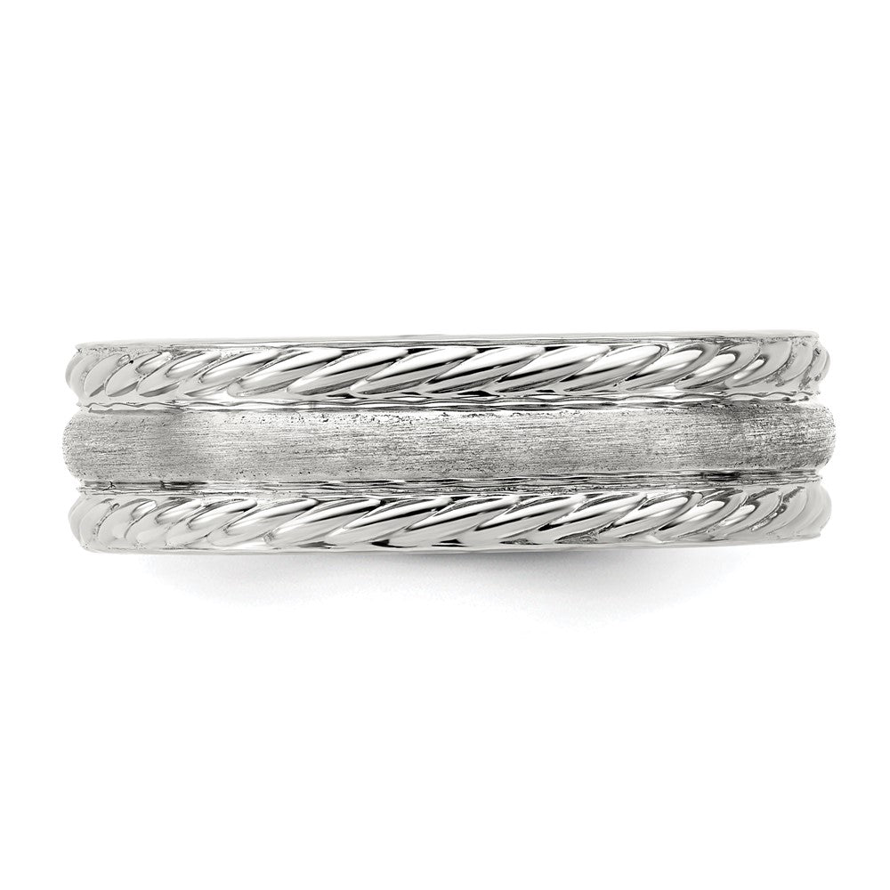 Sterling Silver 6mm Brushed Domed Rope Edge Fancy Band