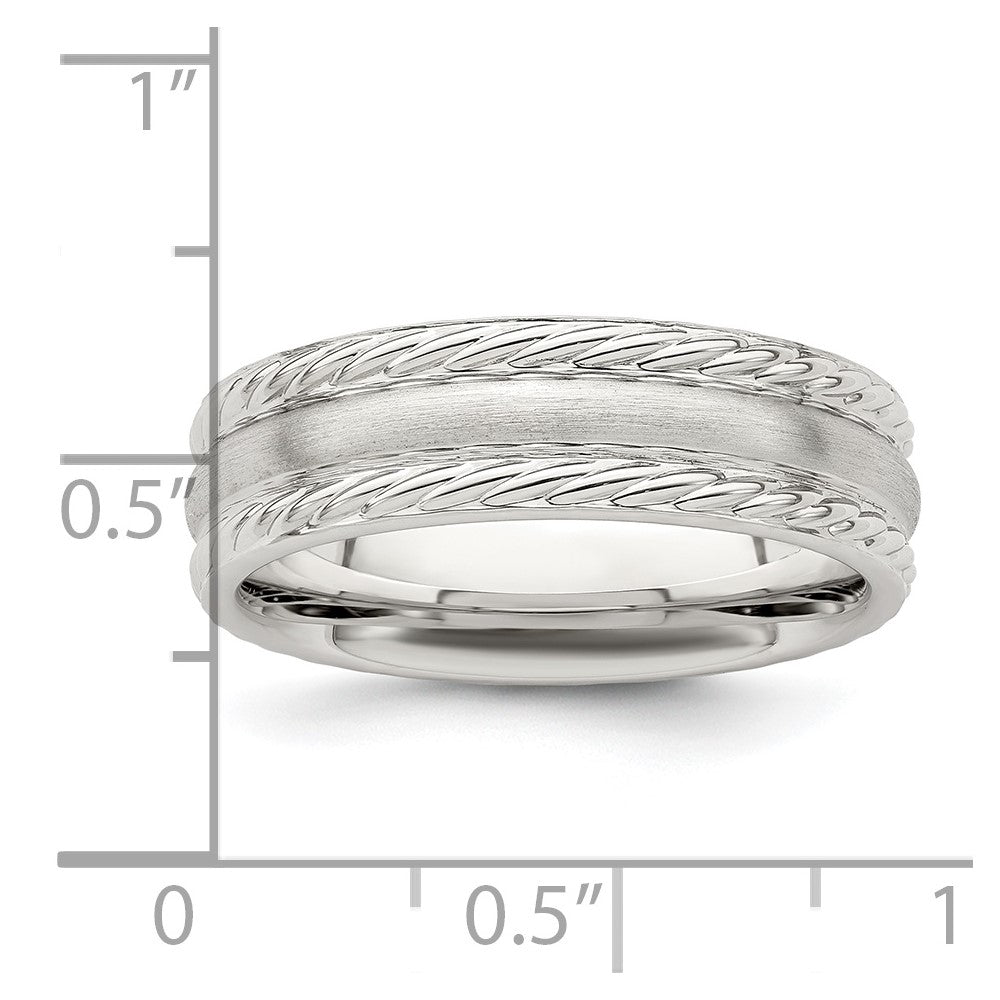 Sterling Silver 6mm Brushed Domed Rope Edge Fancy Band
