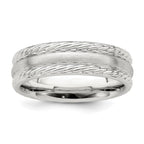 Sterling Silver 6mm Brushed Domed Rope Edge Fancy Band
