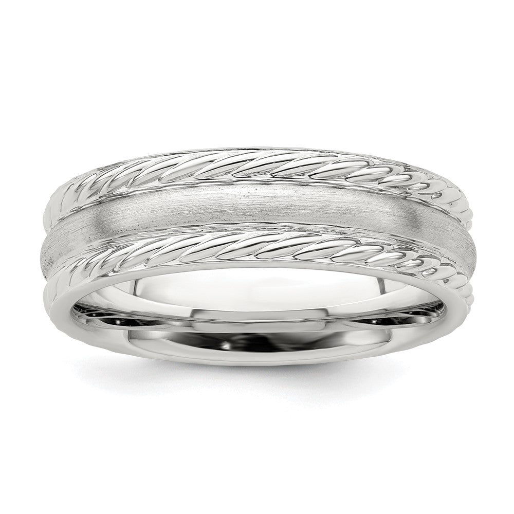 Sterling Silver 6mm Brushed Domed Rope Edge Fancy Band